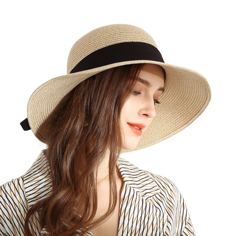 SOMALER Womens Straw Sun Hats Wide Brim Foldable Beach Hats UV UPF 50+ Summer Sun Travel Hat for Women - Image 2